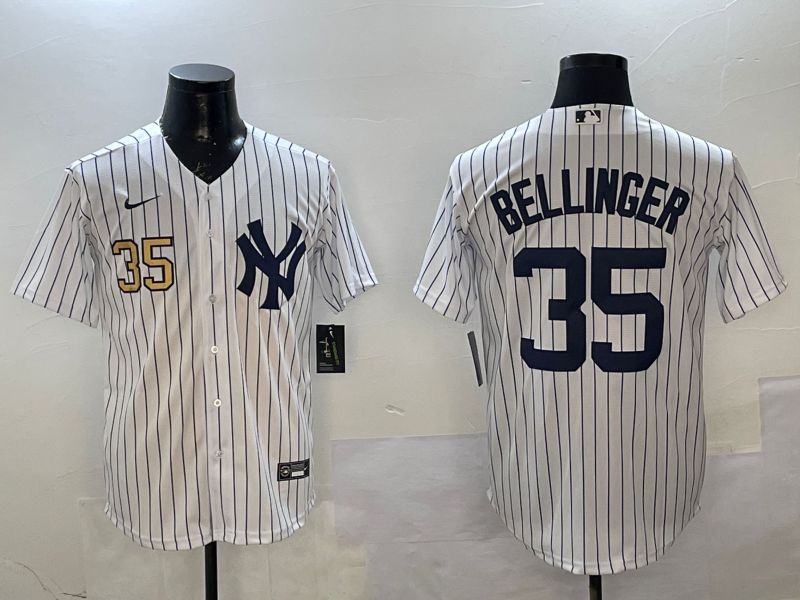 Men New York Yankees #35 Beelinger White Stripe Game Nike 2025 MLB Jersey style 2